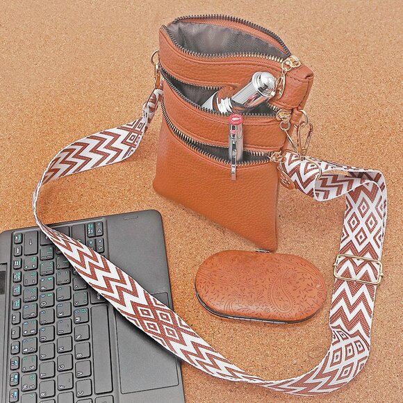 Artizanni Womens Crossbody Vegan Clutch Purse Satchel with Guitar Strap (Cognac) - Picture 2 of 11